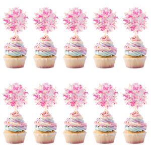 firework cupcake toppers, 10 pcs foil firework birthday cupcake decoration sparkle firework cake topper birthday cupcake topper for graduation new year party decorations (pink)