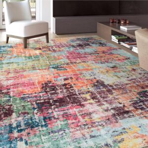 Beeiva Abstract Machine Washable Area Rug, Modern Washable 8 x 10 Area Rugs for Living Room Non Slip, Multicolor Rug Foldable Large Rugs for Living Room Bedroom Dining Room Office