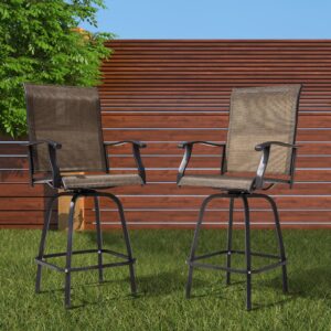 NUU GARDEN Outdoor Patio Swivel Bar Stools with Backrest, Set of 2 Swivel Bar Stools, 360 Degree Swivel Patio Bar Height Outdoor Chairs, Black&Brown