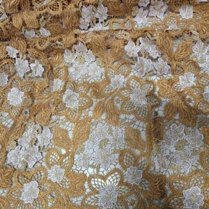 Configure African Guipure Cord Lace Fabric Nigerian Water Soluble Lace For Women Wedding Party Dresses Sew,Lace Fabric for Dressmaking Embroidery Clothes Sewing Handicraft (5 Yards) (orange)