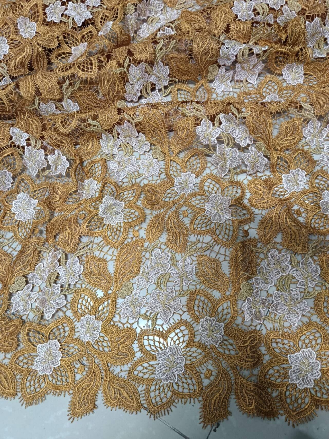 Configure African Guipure Cord Lace Fabric Nigerian Water Soluble Lace For Women Wedding Party Dresses Sew,Lace Fabric for Dressmaking Embroidery Clothes Sewing Handicraft (5 Yards) (orange)