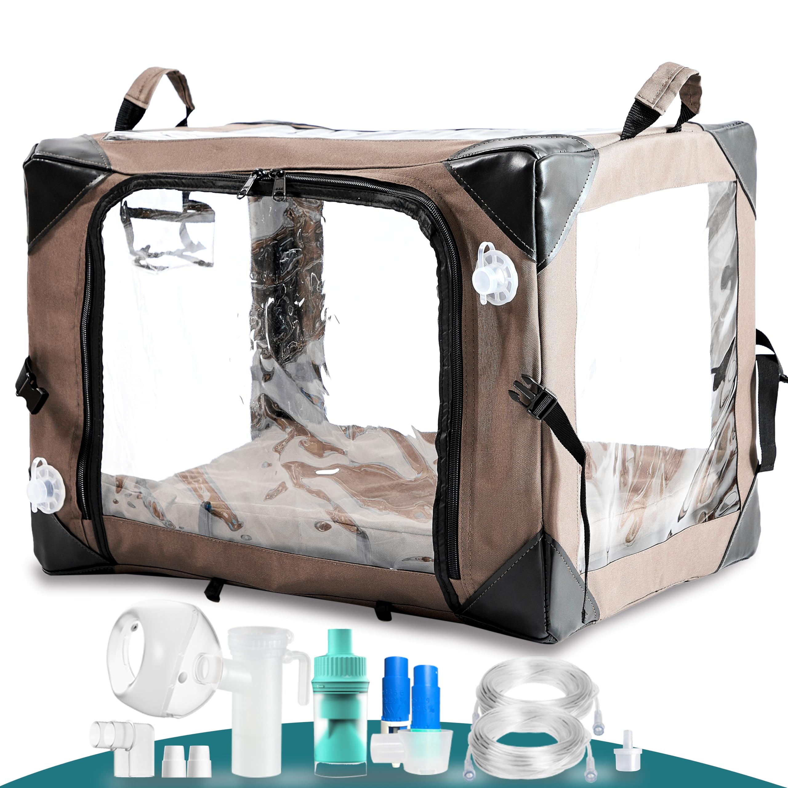 Pet Oxygen Cage for Cats and Dogs to Obtain Oxygen and Nebulizing Care, Tube Kit and Mat Included (S - 21x16x16)