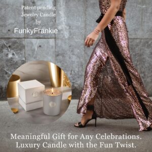 FunkyFrankie® Jewelry Candle with Ring Inside: Size 6 - Patented Luxury Scented Candle | 10oz Candle for Women | Jewelry Candle for Women | White Candle with Jewelry Inside | Jackpot Surprise Taylor