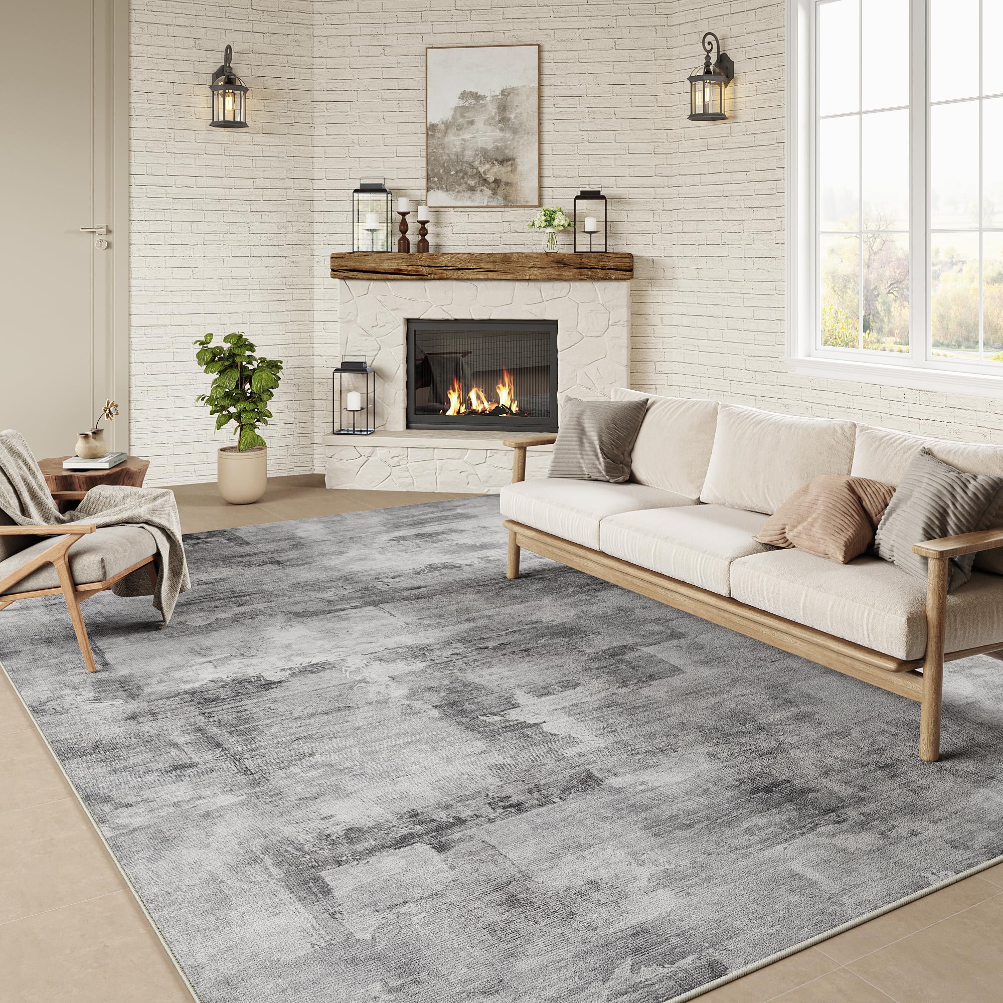 WondRg 5x7 Washable Area Rug Grey Abstract Modern Living Room Bedroom Throw Rug Non Slip Soft Thin Simple Indoor Floor Carpet for Dining Room Office Entryway Kitchen Nursery Home Decor