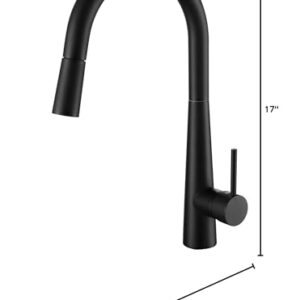 Westbrass KD07A-62 17" Single Handle Kitchen Faucet with Adjustable Pull Down Sprayer, Matte Black