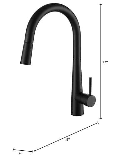 Westbrass KD07A-62 17" Single Handle Kitchen Faucet with Adjustable Pull Down Sprayer, Matte Black