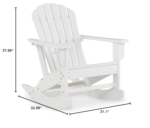 Signature Design by Ashley Sundown Treasure Cottage Weather Resistant Outdoor Rocking Chair with 1 Cup Holder, White