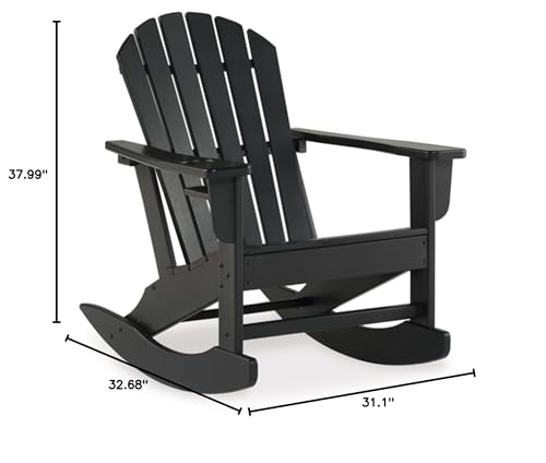 Signature Design by Ashley Sundown Treasure Cottage Weather Resistant Indoor/Outdoor Rocking Chair with 1 Cup Holder, Black