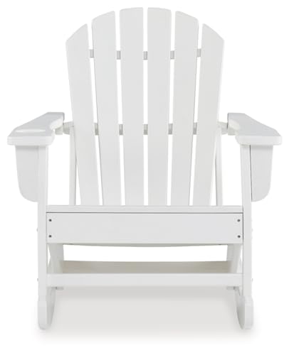 Signature Design by Ashley Sundown Treasure Cottage Weather Resistant Outdoor Rocking Chair with 1 Cup Holder, White