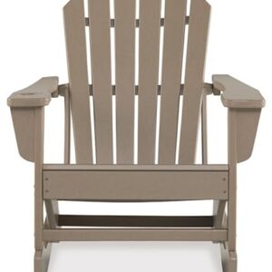 Signature Design by Ashley Sundown Treasure Cottage Weather Resistant Outdoor Rocking Chair with 1 Cup Holder, Light Brown