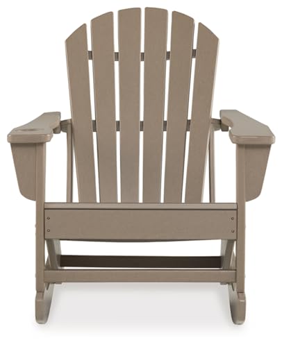 Signature Design by Ashley Sundown Treasure Cottage Weather Resistant Outdoor Rocking Chair with 1 Cup Holder, Light Brown