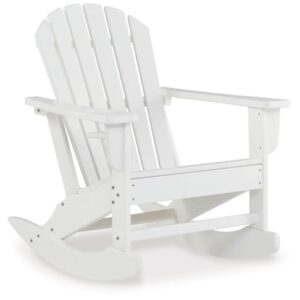 Signature Design by Ashley Sundown Treasure Cottage Weather Resistant Outdoor Rocking Chair with 1 Cup Holder, White