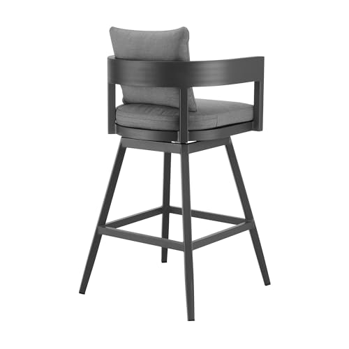 Menorca Outdoor Patio Swivel Counter Stool in Aluminum with Gray Cushions