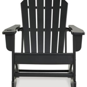 Signature Design by Ashley Sundown Treasure Cottage Weather Resistant Indoor/Outdoor Rocking Chair with 1 Cup Holder, Black