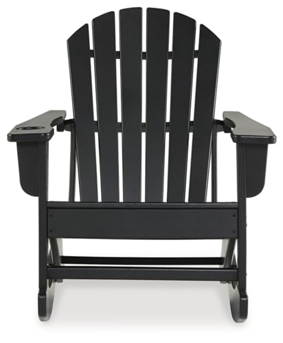 Signature Design by Ashley Sundown Treasure Cottage Weather Resistant Indoor/Outdoor Rocking Chair with 1 Cup Holder, Black