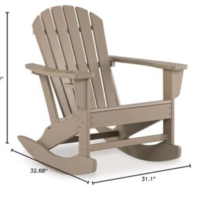 Signature Design by Ashley Sundown Treasure Cottage Weather Resistant Outdoor Rocking Chair with 1 Cup Holder, Light Brown