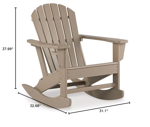 Signature Design by Ashley Sundown Treasure Cottage Weather Resistant Outdoor Rocking Chair with 1 Cup Holder, Light Brown