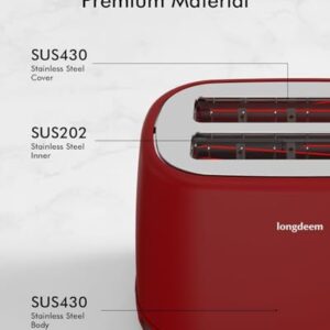 2 Slice Toaster with Extra Wide Slots & Removable Crumb Tray - 6 Browning Options, Auto Shut Off & Frozen Function, Toast Fruit Bread, Bagel & Waffle, Red