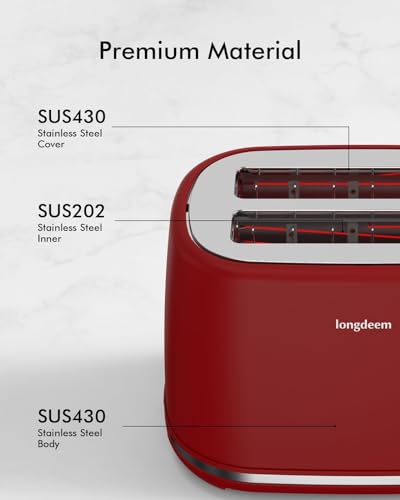 2 Slice Toaster with Extra Wide Slots & Removable Crumb Tray - 6 Browning Options, Auto Shut Off & Frozen Function, Toast Fruit Bread, Bagel & Waffle, Red