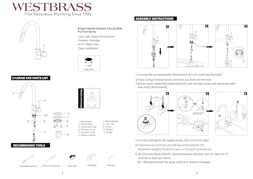 Westbrass KD07A-62 17" Single Handle Kitchen Faucet with Adjustable Pull Down Sprayer, Matte Black