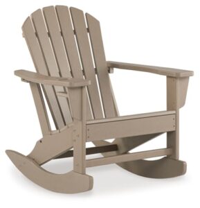 signature design by ashley sundown treasure cottage weather resistant outdoor rocking chair with 1 cup holder, light brown