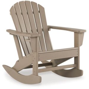 Signature Design by Ashley Sundown Treasure Cottage Weather Resistant Outdoor Rocking Chair with 1 Cup Holder, Light Brown