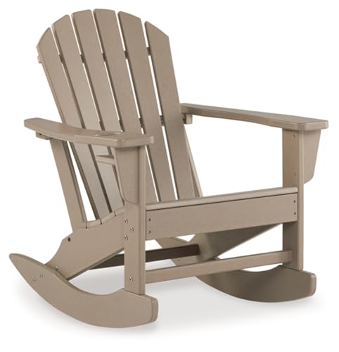 Signature Design by Ashley Sundown Treasure Cottage Weather Resistant Outdoor Rocking Chair with 1 Cup Holder, Light Brown