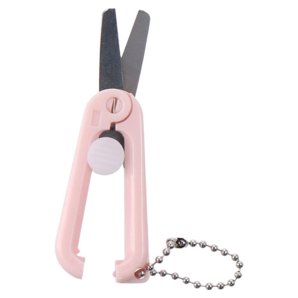 Uniquer 4 PCS Folding Scissors 2.5inch Mini Portable Craft Scissors Pink and White Travel Scissors Foldable Telescopic Pocket Scissor with Hanging Keychain for DIY Scrapbooking, Crafting, Sewing