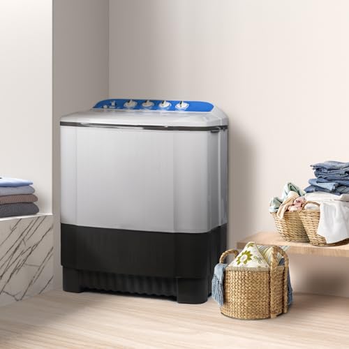 JANREAY Portable Washing Machine 32lbs Portable Washer and Dryer, Washer(22Lbs) and Spinner(10Lbs) Cycle Combo 2 In 1 Mini Twin Tub Washing Machine for Apartments, Dorms, Camping and More Grey