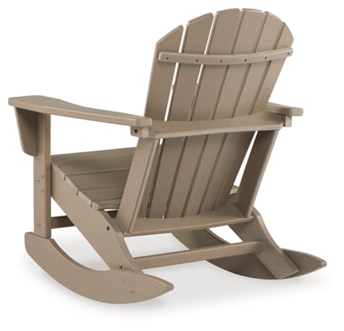 Signature Design by Ashley Sundown Treasure Cottage Weather Resistant Outdoor Rocking Chair with 1 Cup Holder, Light Brown