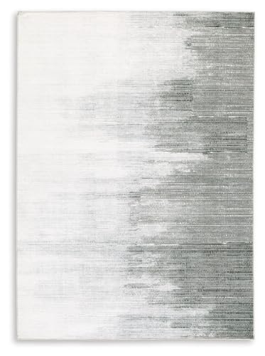 Signature Design by Ashley Milset Contemporary Indoor Washable Ombre Pattern 8 x 10 Rug with Non Slip Backing, White & Black