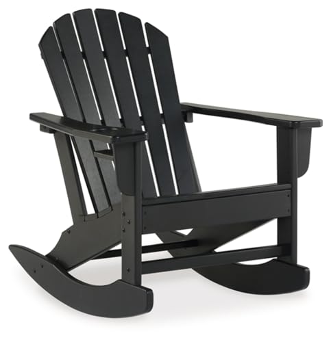 Signature Design by Ashley Sundown Treasure Cottage Weather Resistant Indoor/Outdoor Rocking Chair with 1 Cup Holder, Black