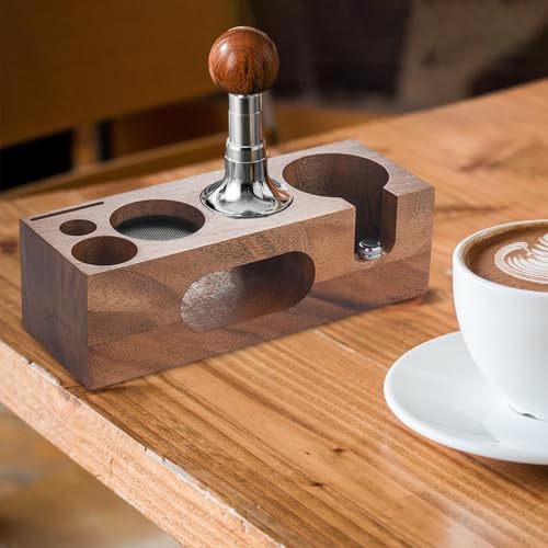 MagiDeal Non Slip Coffee Tamping Espresso Station, Espresso Tamper Mat, Wooden Coffee Tamper Holder for Counters, Shop, Barista Tool, 58mm Walnut