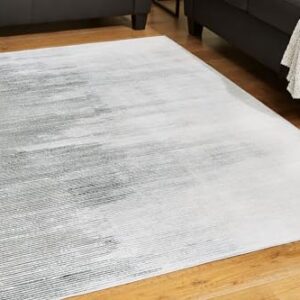 Signature Design by Ashley Milset Contemporary Indoor Washable Ombre Pattern 8 x 10 Rug with Non Slip Backing, White & Black