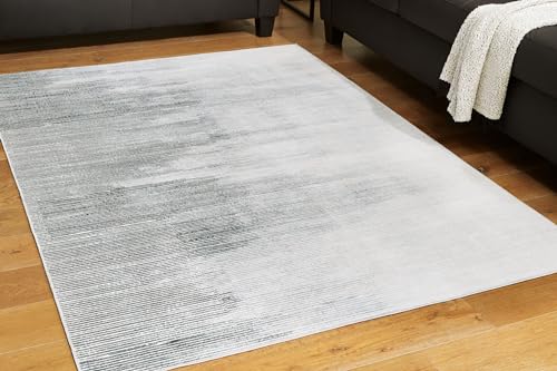 Signature Design by Ashley Milset Contemporary Indoor Washable Ombre Pattern 8 x 10 Rug with Non Slip Backing, White & Black