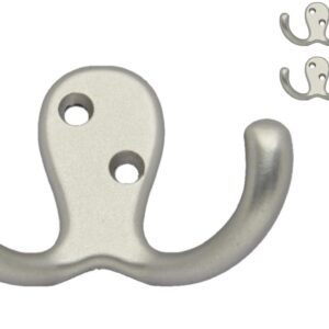 QCAA Double Robe Hook, 2-3/4", Zinc Die Cast, Satin Matte Nickel, Made in Taiwan, 5 Pack