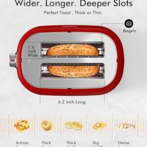 2 Slice Toaster with Extra Wide Slots & Removable Crumb Tray - 6 Browning Options, Auto Shut Off & Frozen Function, Toast Fruit Bread, Bagel & Waffle, Red