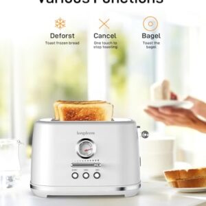 2 Slice Toaster with Extra Wide Slots & Removable Crumb Tray - 6 Browning Options, Auto Shut Off & Frozen Function, Toast Fruit Bread, Bagel & Waffle, White