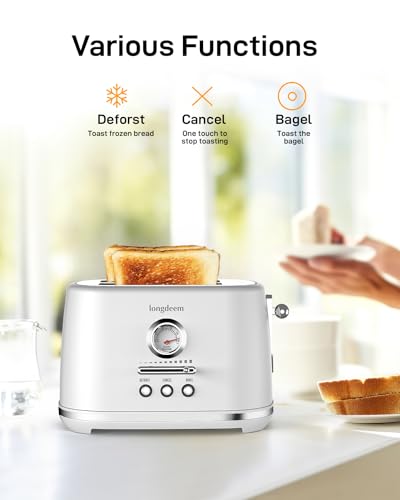 2 Slice Toaster with Extra Wide Slots & Removable Crumb Tray - 6 Browning Options, Auto Shut Off & Frozen Function, Toast Fruit Bread, Bagel & Waffle, White