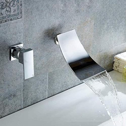 Kitchen Taps Bathtub Faucet Chrome Brass Wall Mount Waterfall Bathroom Faucet Big Square Spout Single Lever Vanity Sink Mixer Water Tap, Bathroom Faucet