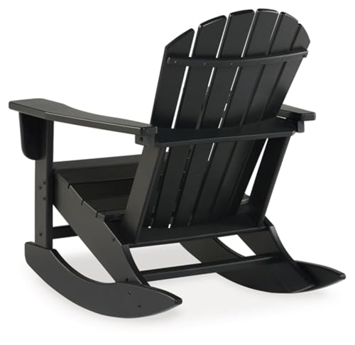 Signature Design by Ashley Sundown Treasure Cottage Weather Resistant Indoor/Outdoor Rocking Chair with 1 Cup Holder, Black