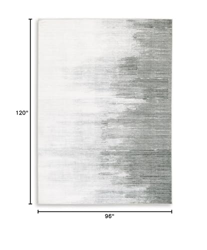 Signature Design by Ashley Milset Contemporary Indoor Washable Ombre Pattern 8 x 10 Rug with Non Slip Backing, White & Black