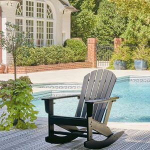 Signature Design by Ashley Sundown Treasure Cottage Weather Resistant Indoor/Outdoor Rocking Chair with 1 Cup Holder, Black