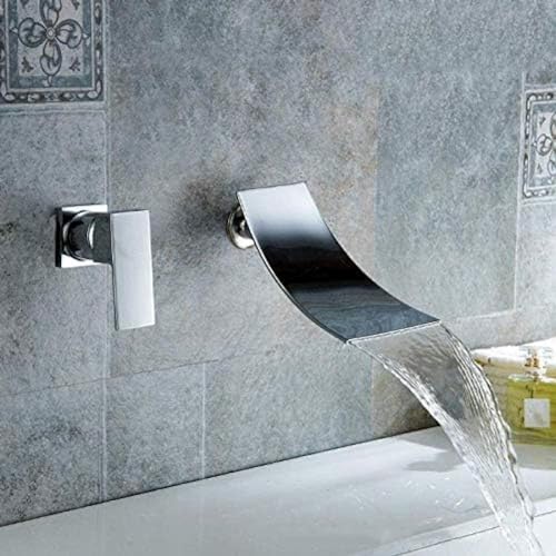 Kitchen Taps Bathtub Faucet Chrome Brass Wall Mount Waterfall Bathroom Faucet Big Square Spout Single Lever Vanity Sink Mixer Water Tap, Bathroom Faucet