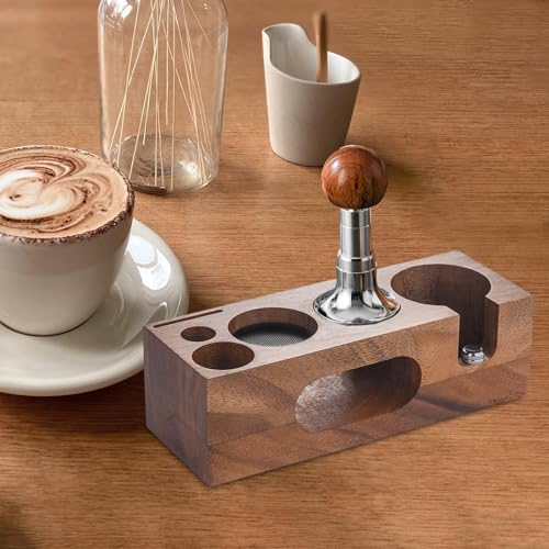 MagiDeal Non Slip Coffee Tamping Espresso Station, Espresso Tamper Mat, Wooden Coffee Tamper Holder for Counters, Shop, Barista Tool, 58mm Walnut