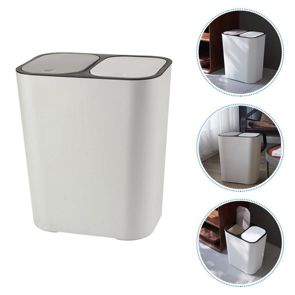 MAGICLULU Dual Trash Can Dry and Wet Separation Trash Can Plastic Garbage Can with Lid Kitchen Sorting Trash Can 2 Compartments Garbage Waste Can Dustbin Rubbish Box 15L