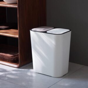 MAGICLULU Dual Trash Can Dry and Wet Separation Trash Can Plastic Garbage Can with Lid Kitchen Sorting Trash Can 2 Compartments Garbage Waste Can Dustbin Rubbish Box 15L