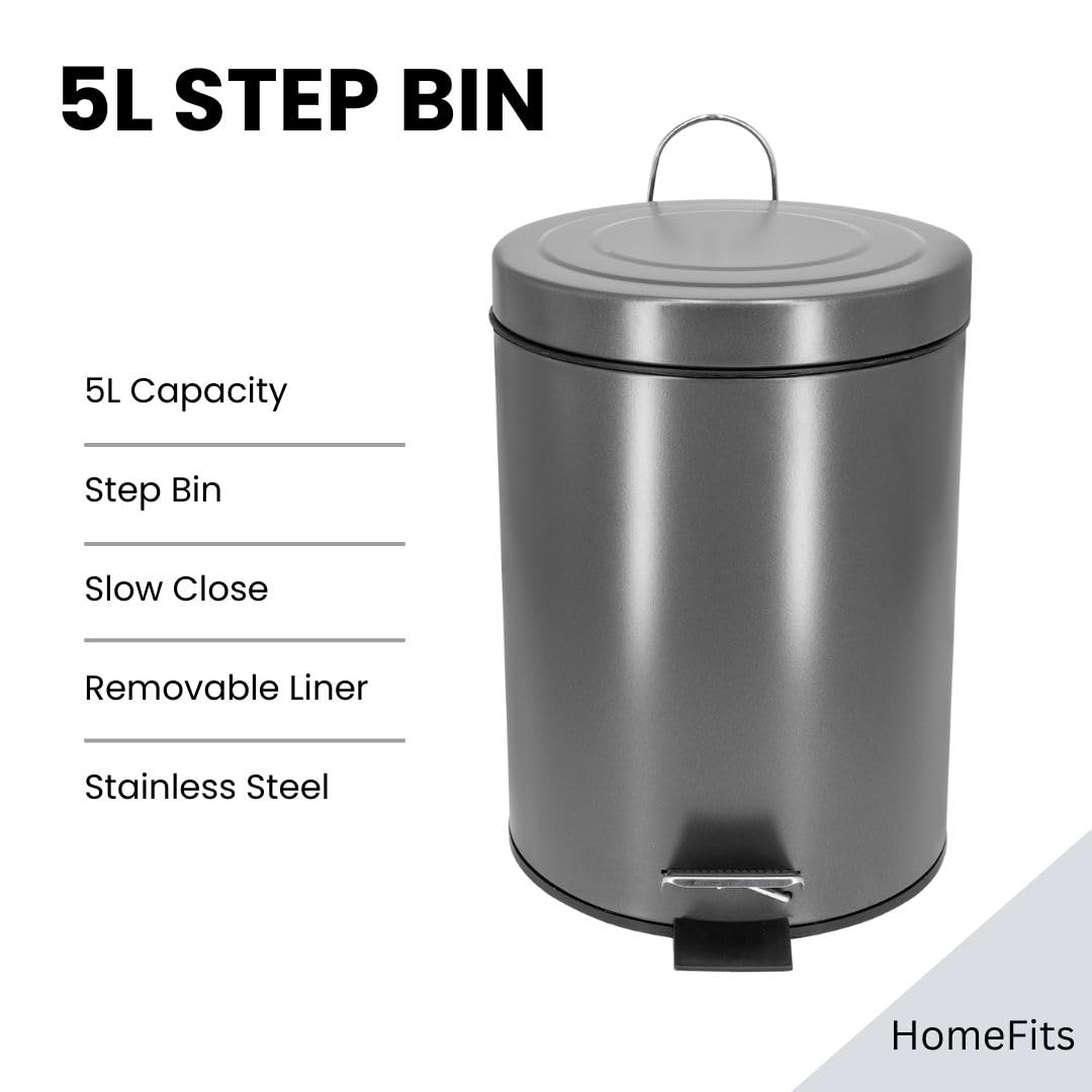 HOMEFITS Round 5L/1.3 Gal Trash Bin Plastic w/Lid-Eco, Easy Clean, Suitable for Bathroom, Bedroom, Office-Long Life Durable White Bathroom Trash, Office Bin