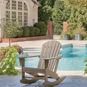 Signature Design by Ashley Sundown Treasure Cottage Weather Resistant Outdoor Rocking Chair with 1 Cup Holder, Light Brown