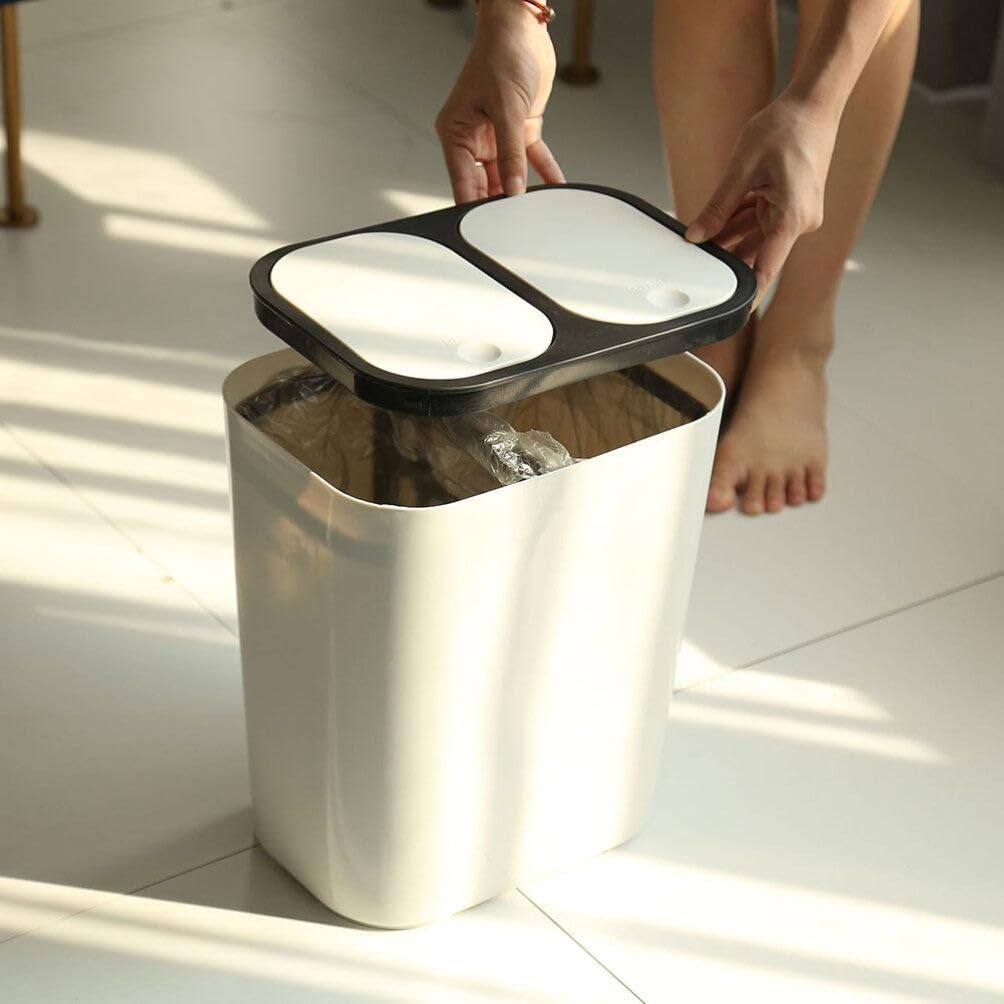 MAGICLULU Dual Trash Can Dry and Wet Separation Trash Can Plastic Garbage Can with Lid Kitchen Sorting Trash Can 2 Compartments Garbage Waste Can Dustbin Rubbish Box 15L